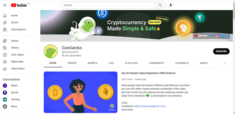 TOP 10 kênh youtube về coin tốt nhất nên đăng ký theo dõi, Coingecko